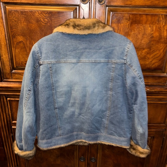 Vintage 1990’s Marvin Richards Blue Denim Jacket with Brown Faux Fur Trim Size L - Picture 4 of 4